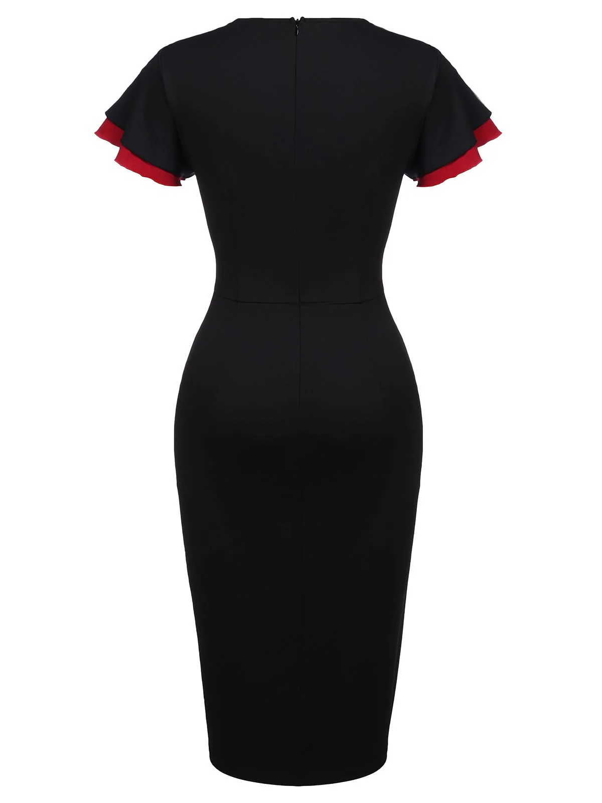 Schwarz 1960er Kurzarm V-Ausschnitt Pencil Kleid - Image 3