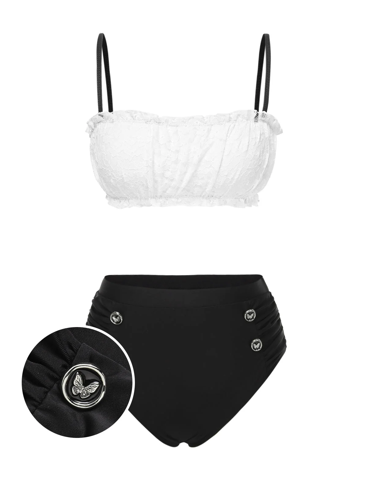 Schwarz & Weiß 1930er Farbblock Spitze Bikini Set - Image 2
