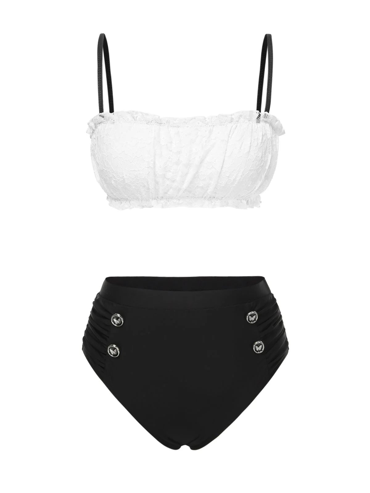 Schwarz & Weiß 1930er Farbblock Spitze Bikini Set - Image 3