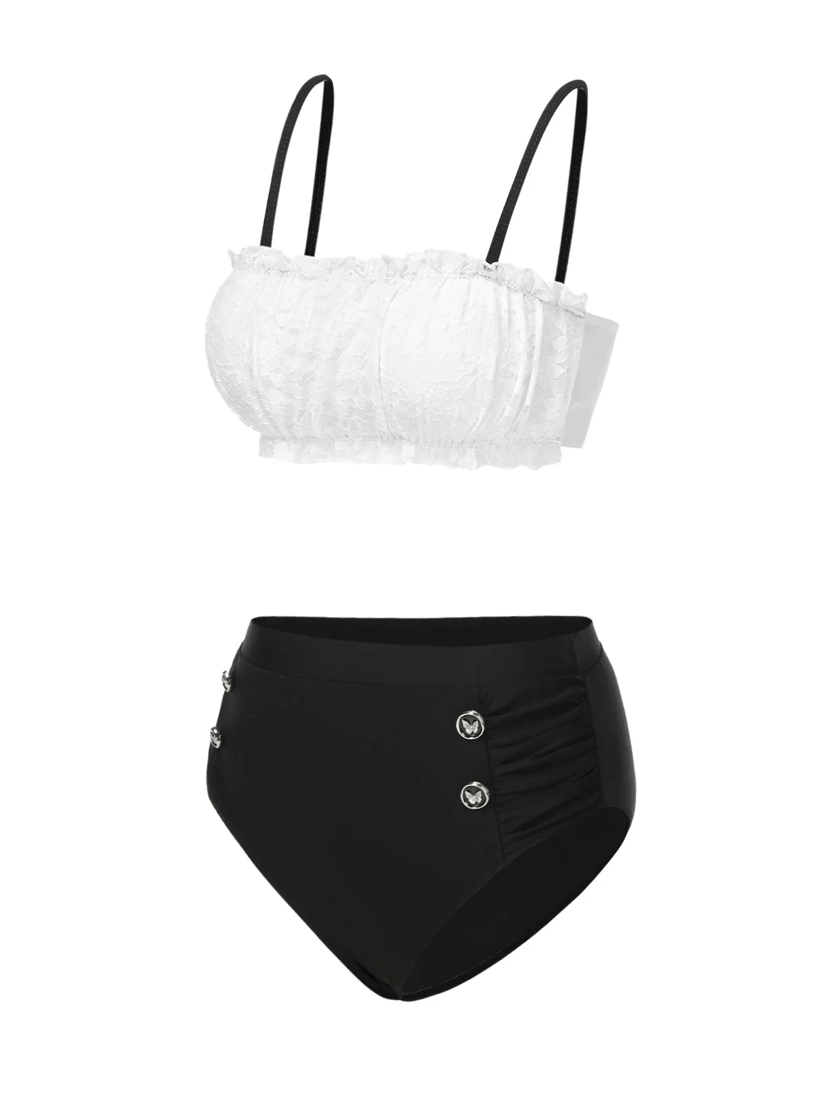 Schwarz & Weiß 1930er Farbblock Spitze Bikini Set - Image 4