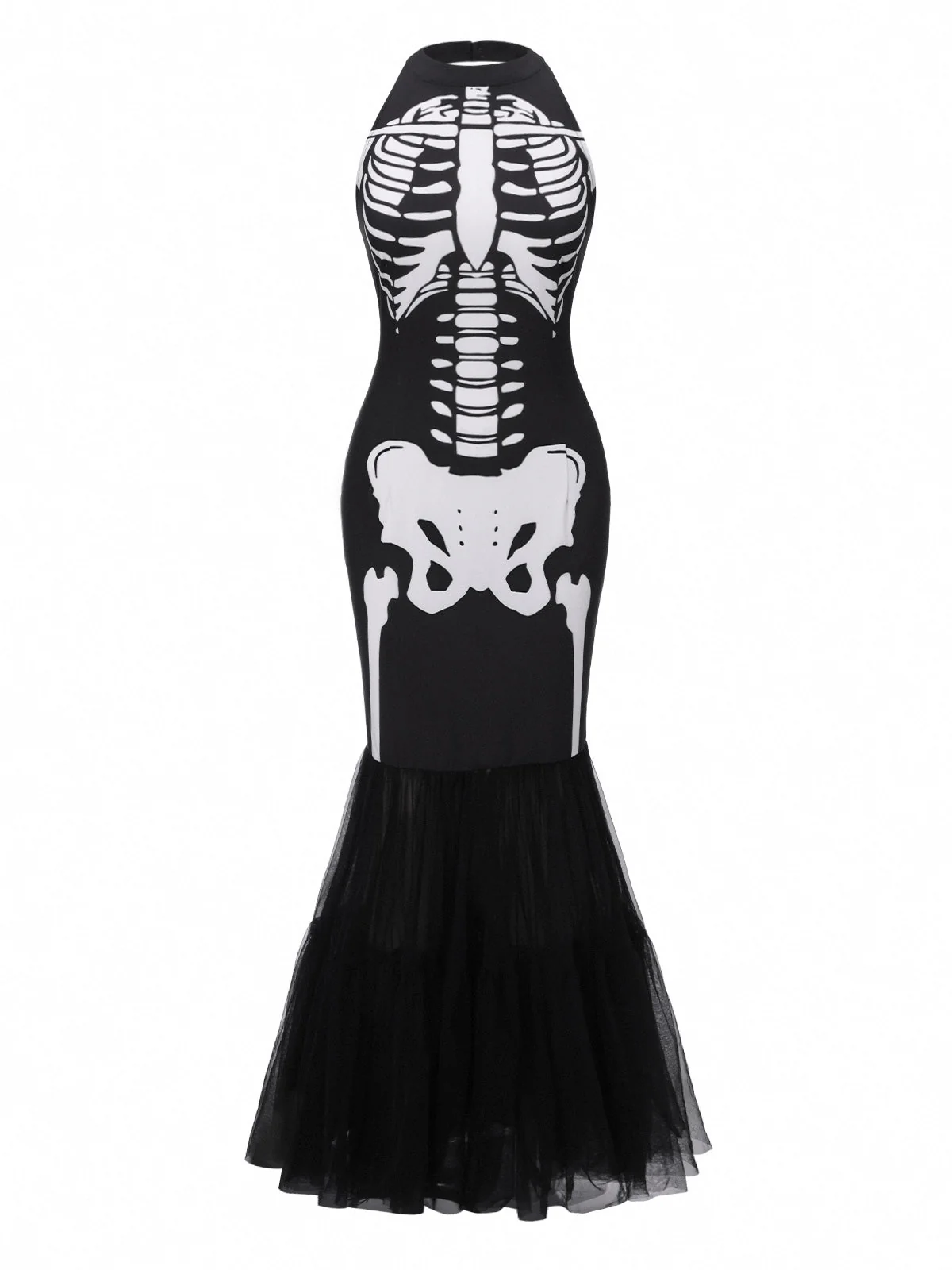 Schwarz & Weiß 1930er Halter Schädel Netz Fischschwanz Kleid - Image 3