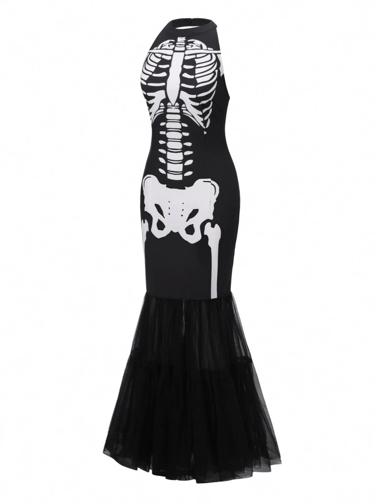 Schwarz & Weiß 1930er Halter Schädel Netz Fischschwanz Kleid - Image 4