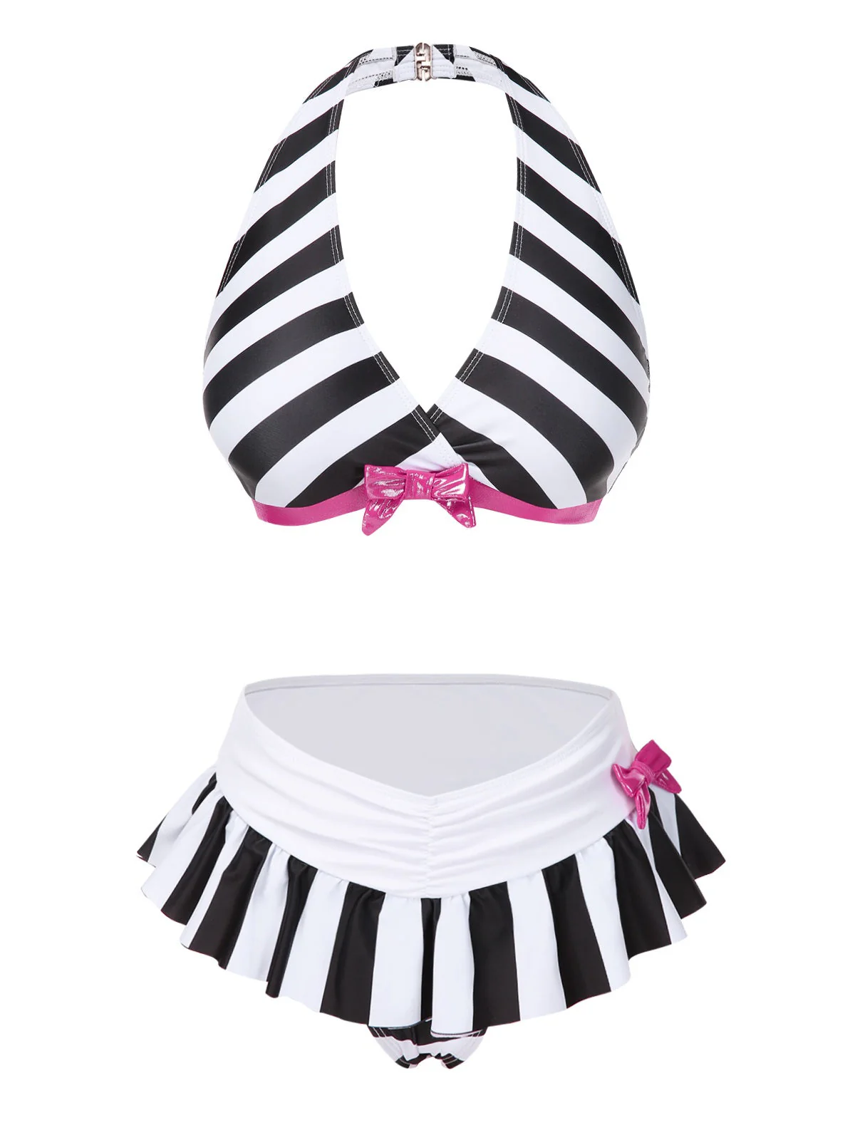 Schwarz & Weiß 1950er Streifen Bogen Halter Bikini - Image 2