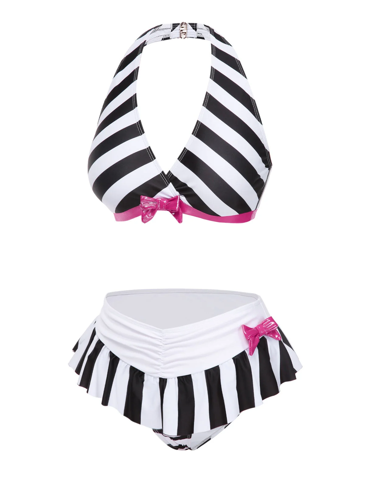 Schwarz & Weiß 1950er Streifen Bogen Halter Bikini - Image 3