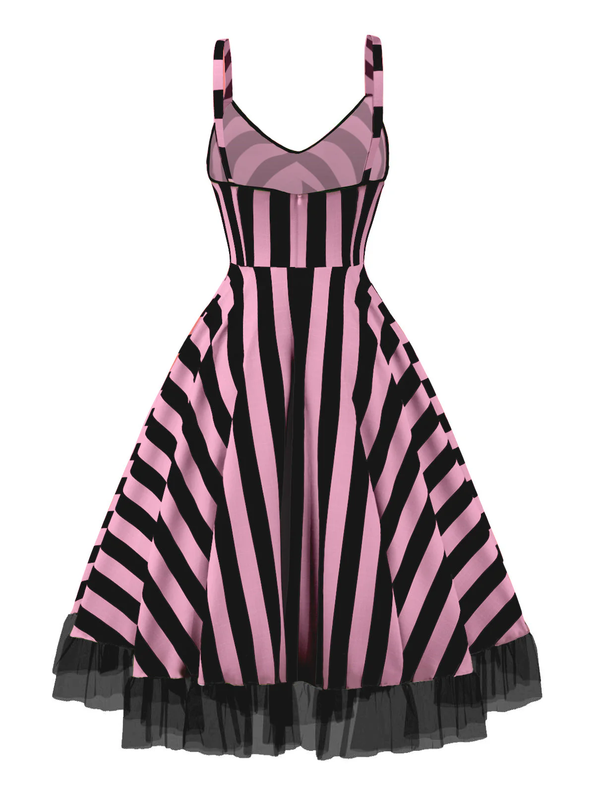 Schwarz & Rosa 1950er Beetlejuice Kostüm Streifen Fluoreszierend Spitze Kleid - Image 2