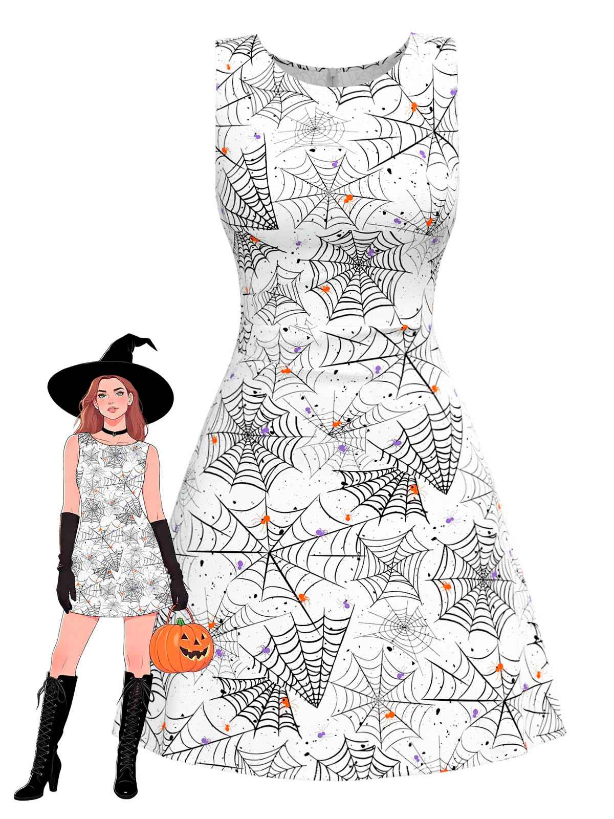 Schwarz & Weiß 1960er Horror Spinnennetz Kleid