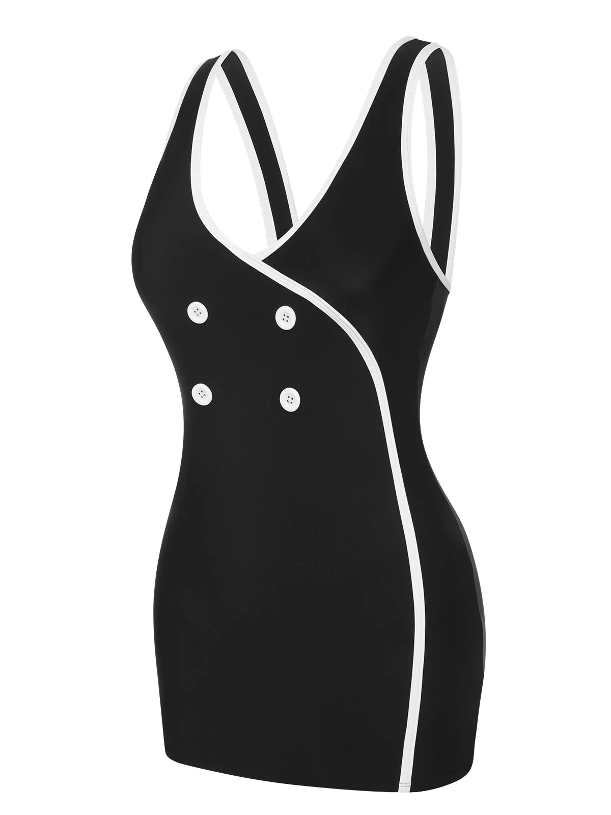 Schwarz & Weiß 1960er Solide Kontrasteinfassung Badeanzug - Image 3
