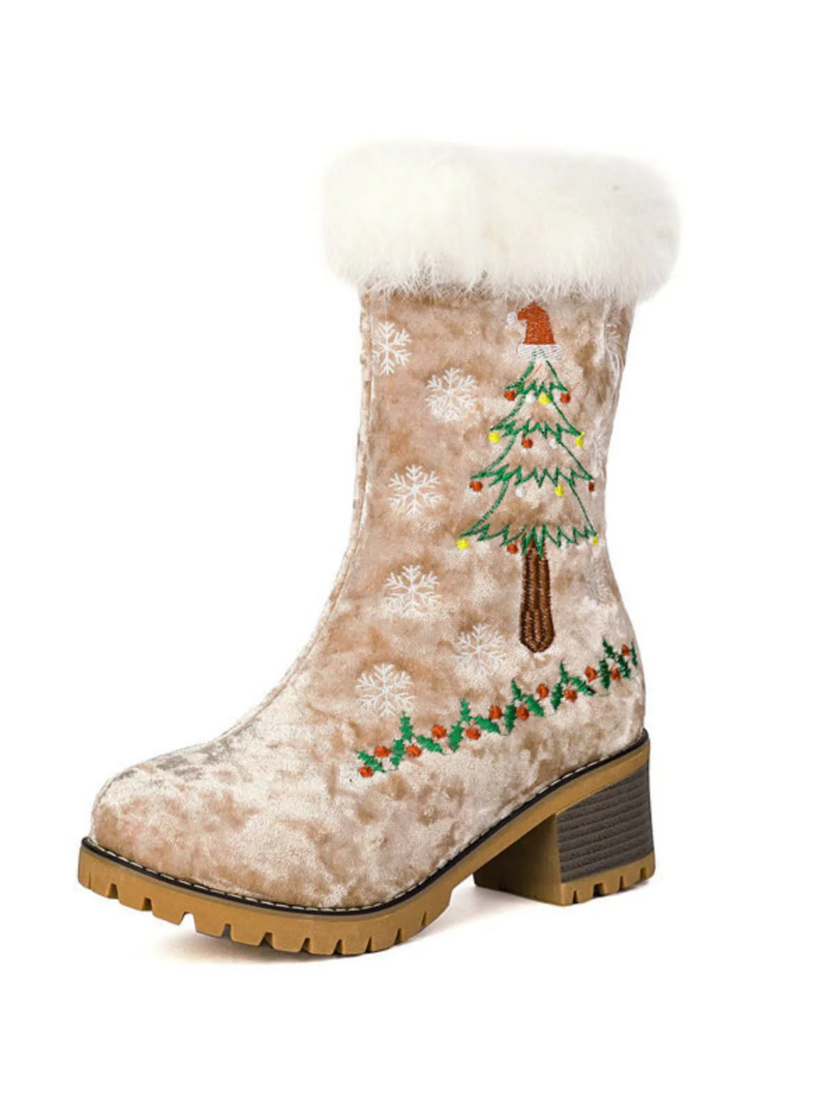 Vintage Weihnachtsbaum Schneeflocke Plüsch Klobig Ferse Stiefel - Image 11