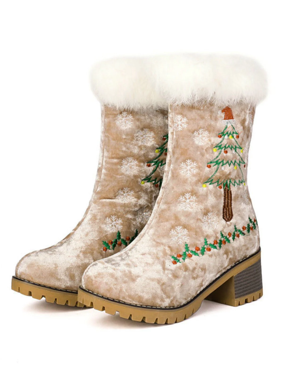 Vintage Weihnachtsbaum Schneeflocke Plüsch Klobig Ferse Stiefel - Image 15