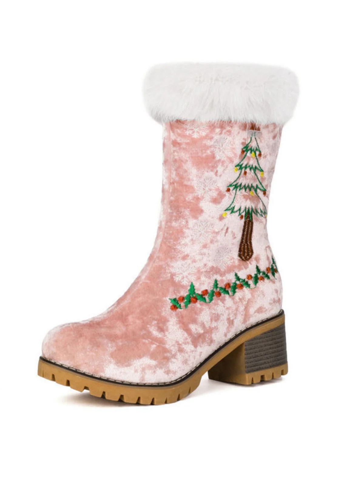 Vintage Weihnachtsbaum Schneeflocke Plüsch Klobig Ferse Stiefel - Image 16