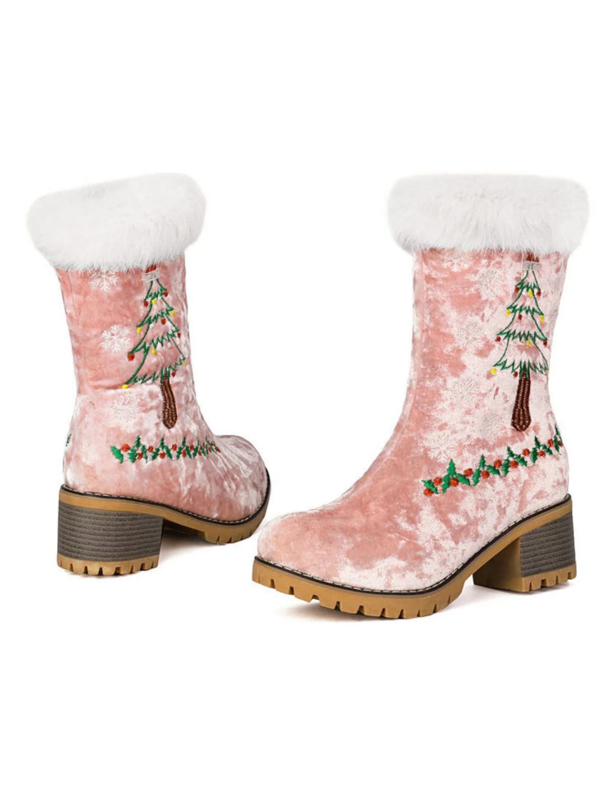 Vintage Weihnachtsbaum Schneeflocke Plüsch Klobig Ferse Stiefel - Image 19