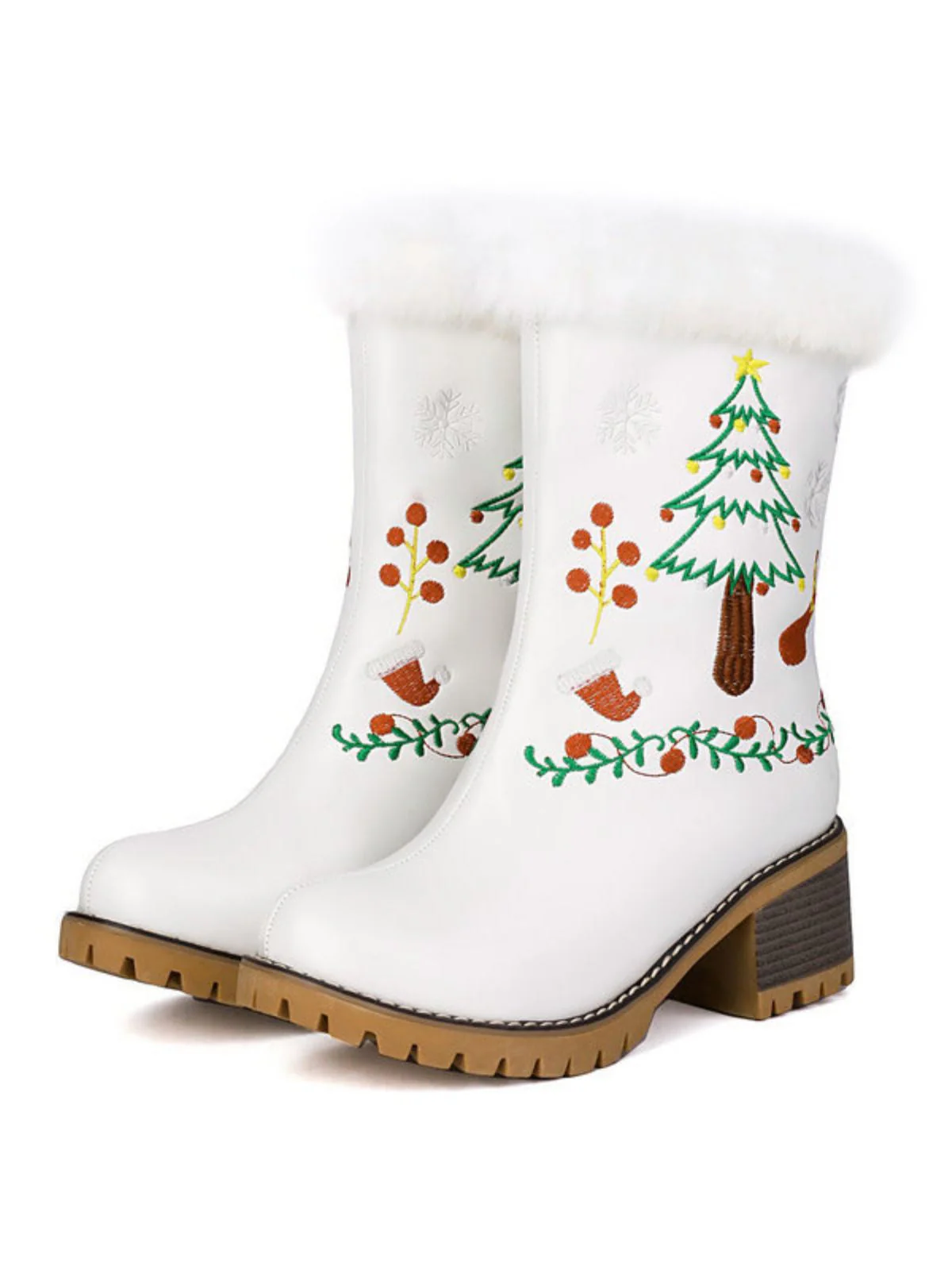Vintage Weihnachtsbaum Schneeflocke Plüsch Klobig Ferse Stiefel - Image 8