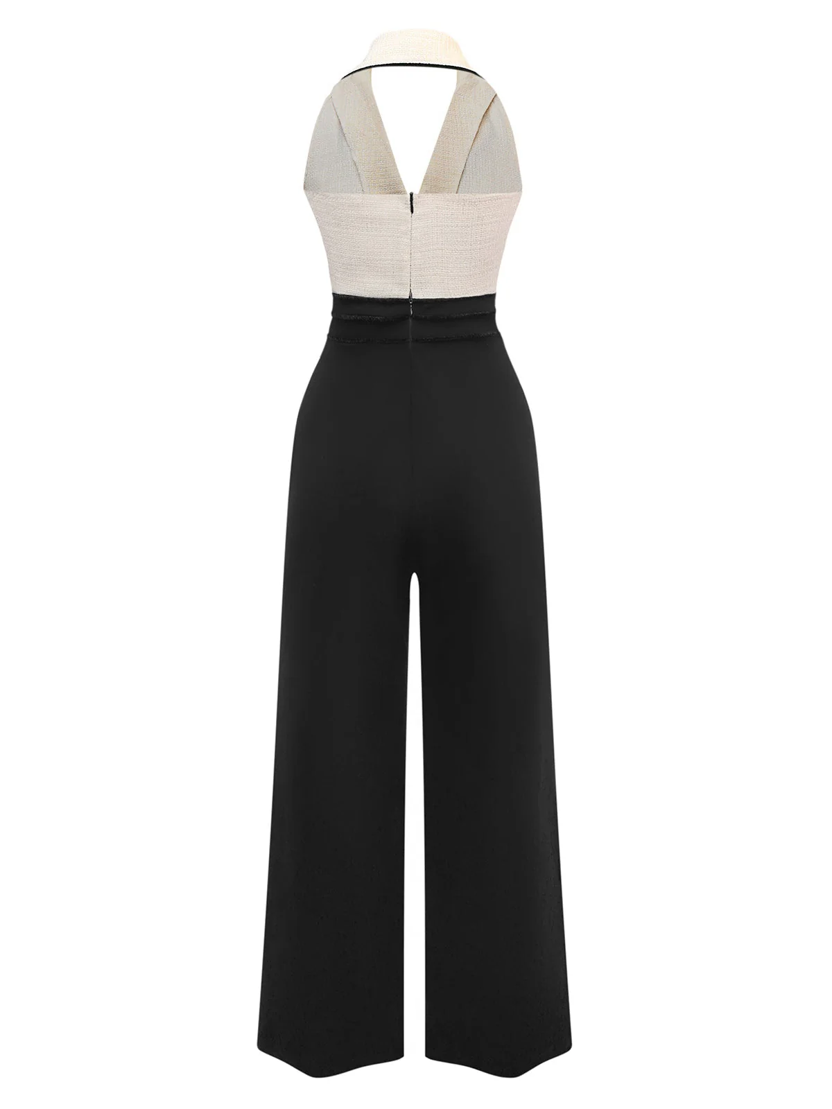 Schwarz & Weiß 1930er Kontrast Gekerbter Kragen Jumpsuit - Image 2