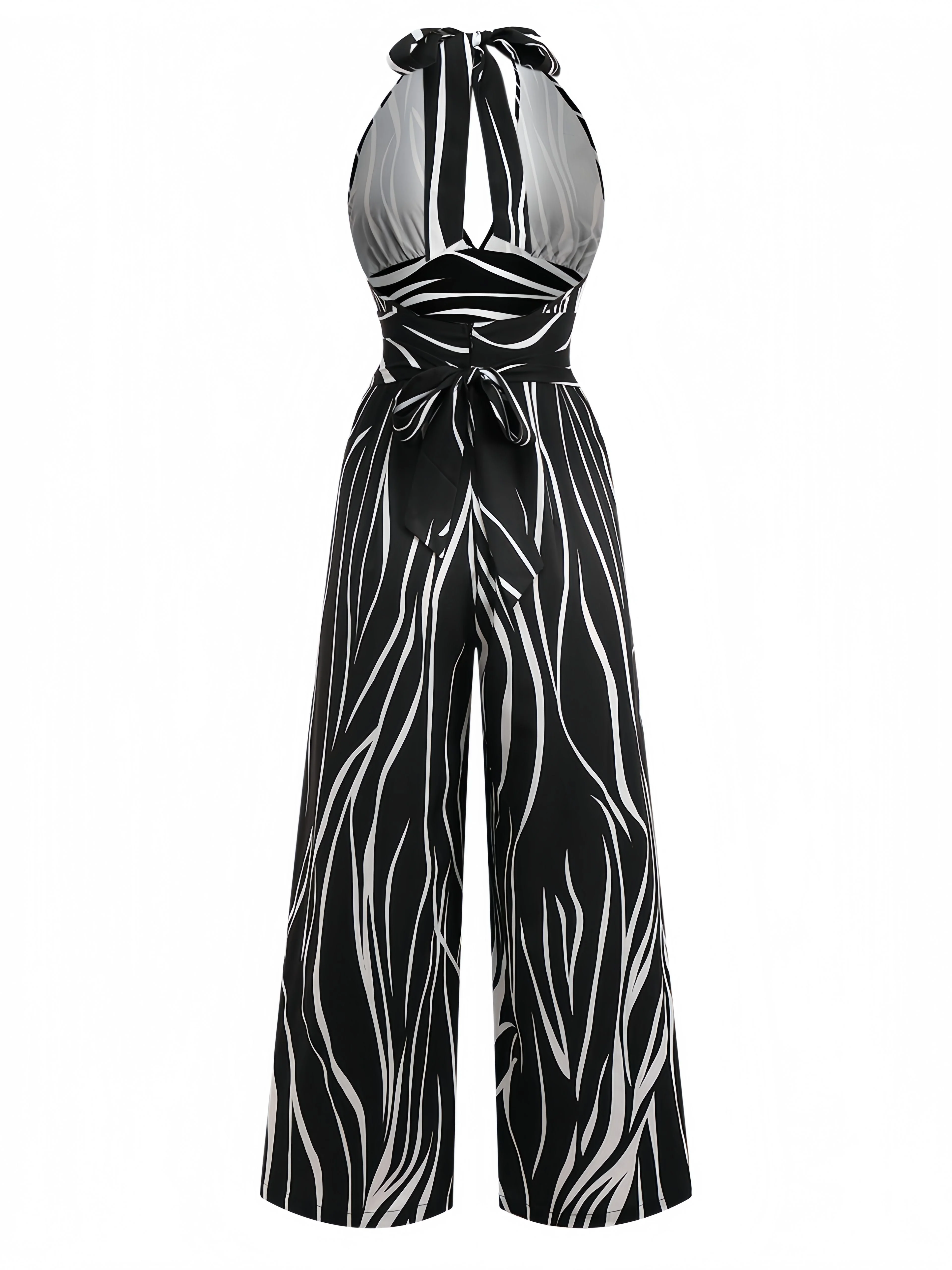 Schwarz & Weiß 1930er Unregelmäßiger Druck Halter Jumpsuit - Image 2