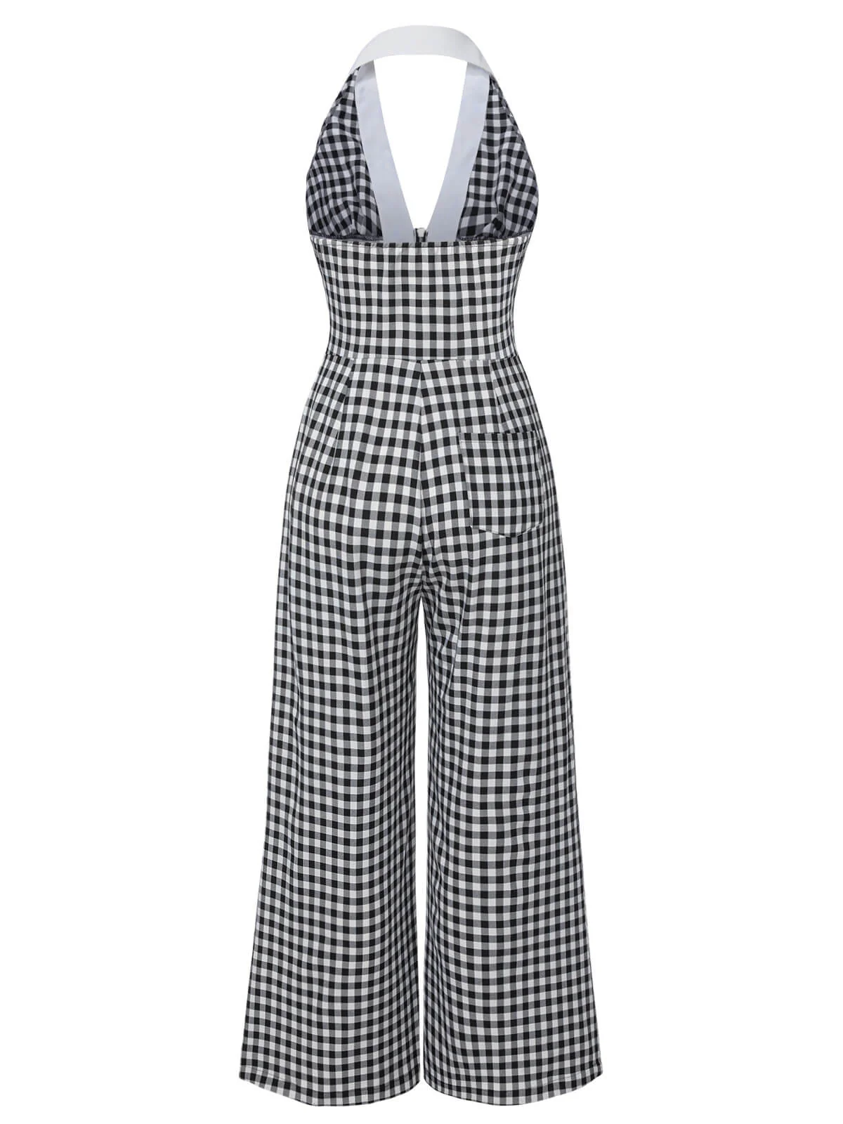 Schwarz Weiß 1940er Plaid Revers Halter Jumpsuit - Image 6