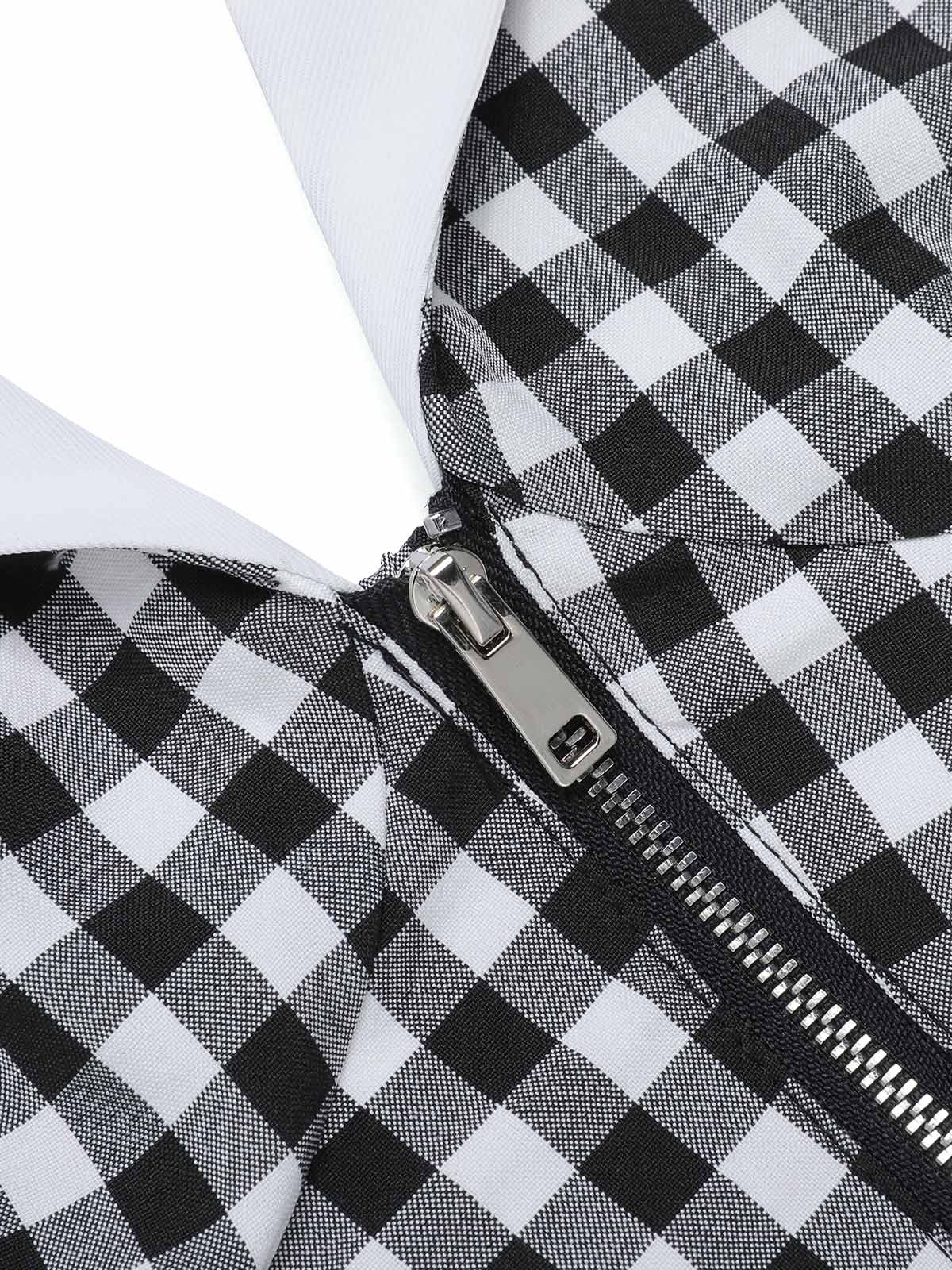 Schwarz Weiß 1940er Plaid Revers Halter Jumpsuit - Image 8