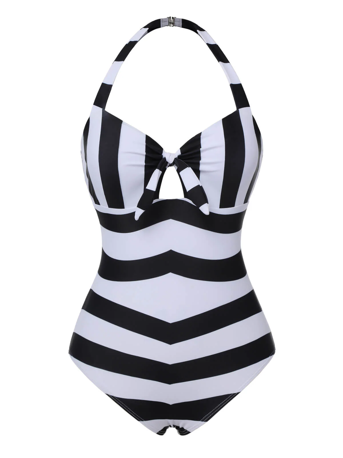 Schwarz & Weiß 1950er Barbie Stripes Halter Badeanzug - Image 3