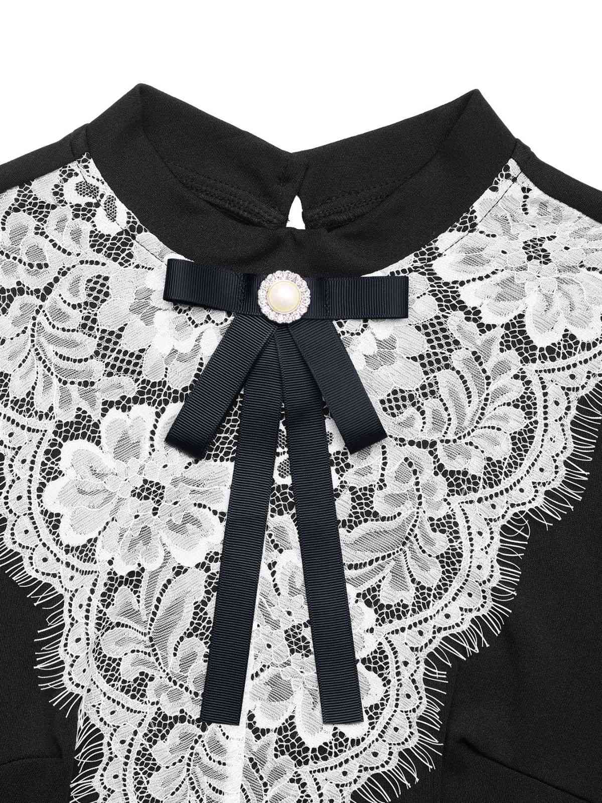 Schwarz & Weiß 1950er Spitze Patchwork Bogen Langarm Kleid - Image 4