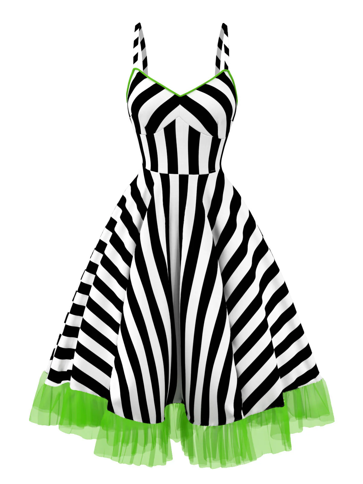 Schwarz & Rosa 1950er Beetlejuice Kostüm Streifen Fluoreszierend Spitze Kleid - Image 5