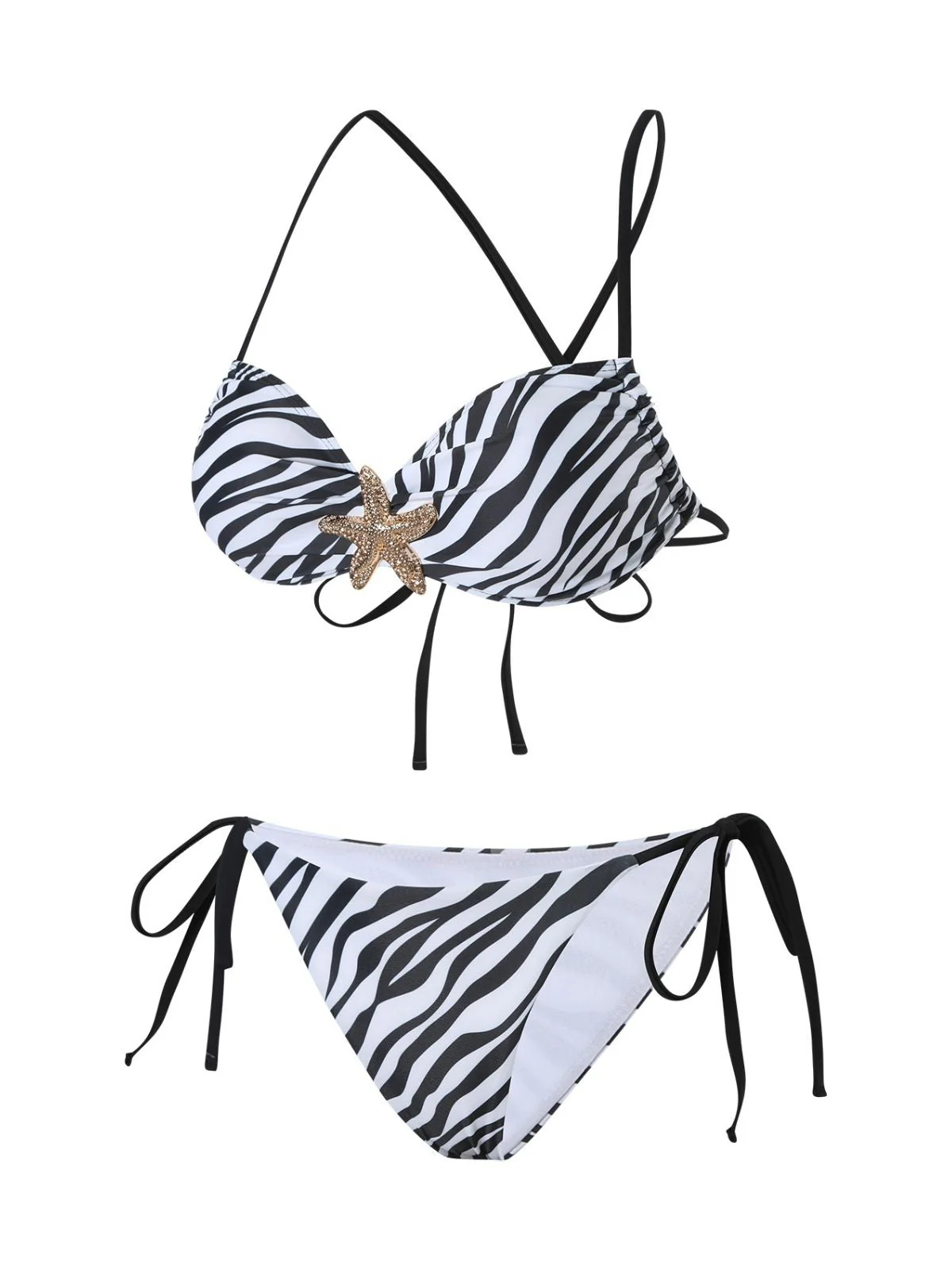 Schwarz & Weiß 1950er Zebra Streifen Seestern Bikini Set - Image 2