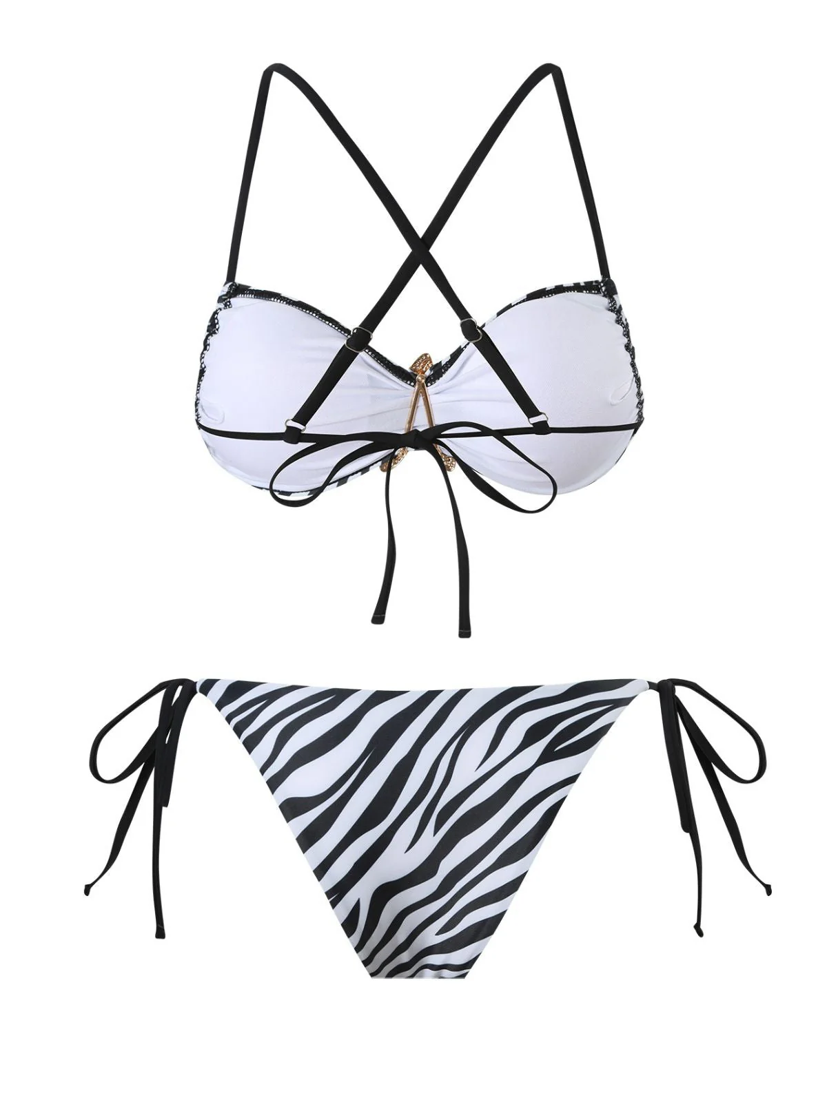 Schwarz & Weiß 1950er Zebra Streifen Seestern Bikini Set - Image 3
