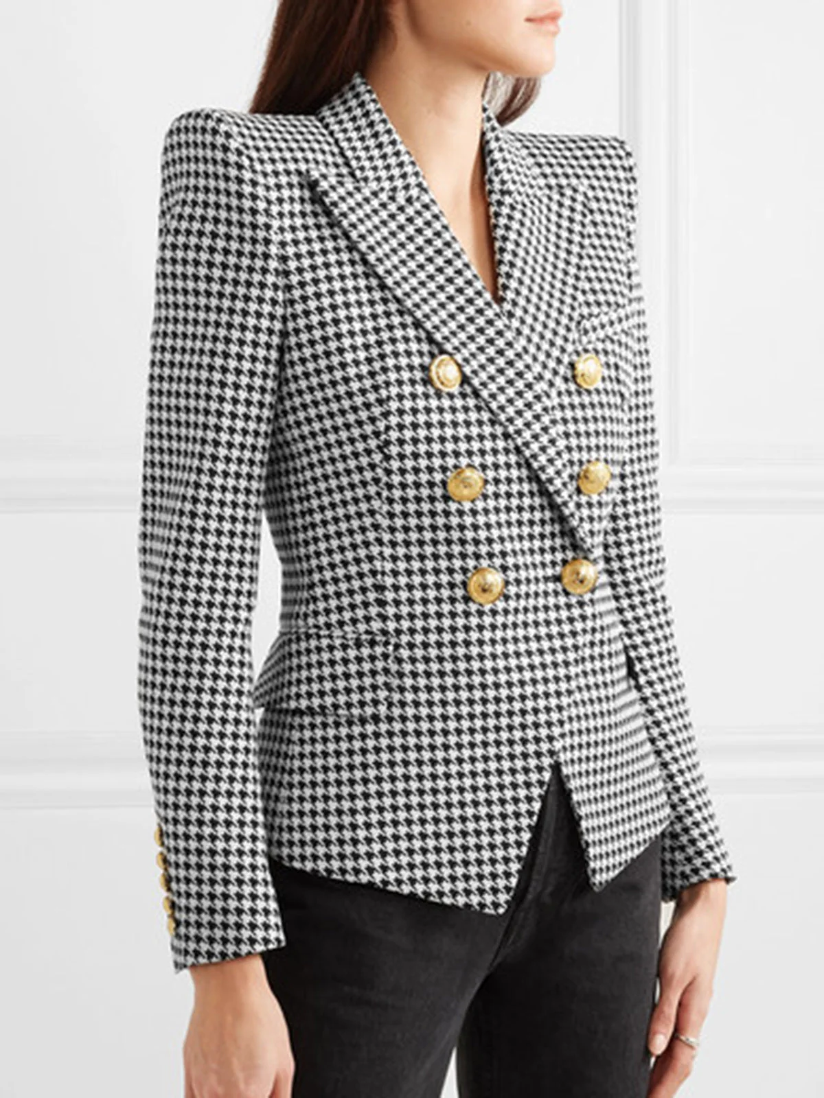 Schwarz & Weiß 1950er Zweireihig Hahnentrittmuster Blazer - Image 4