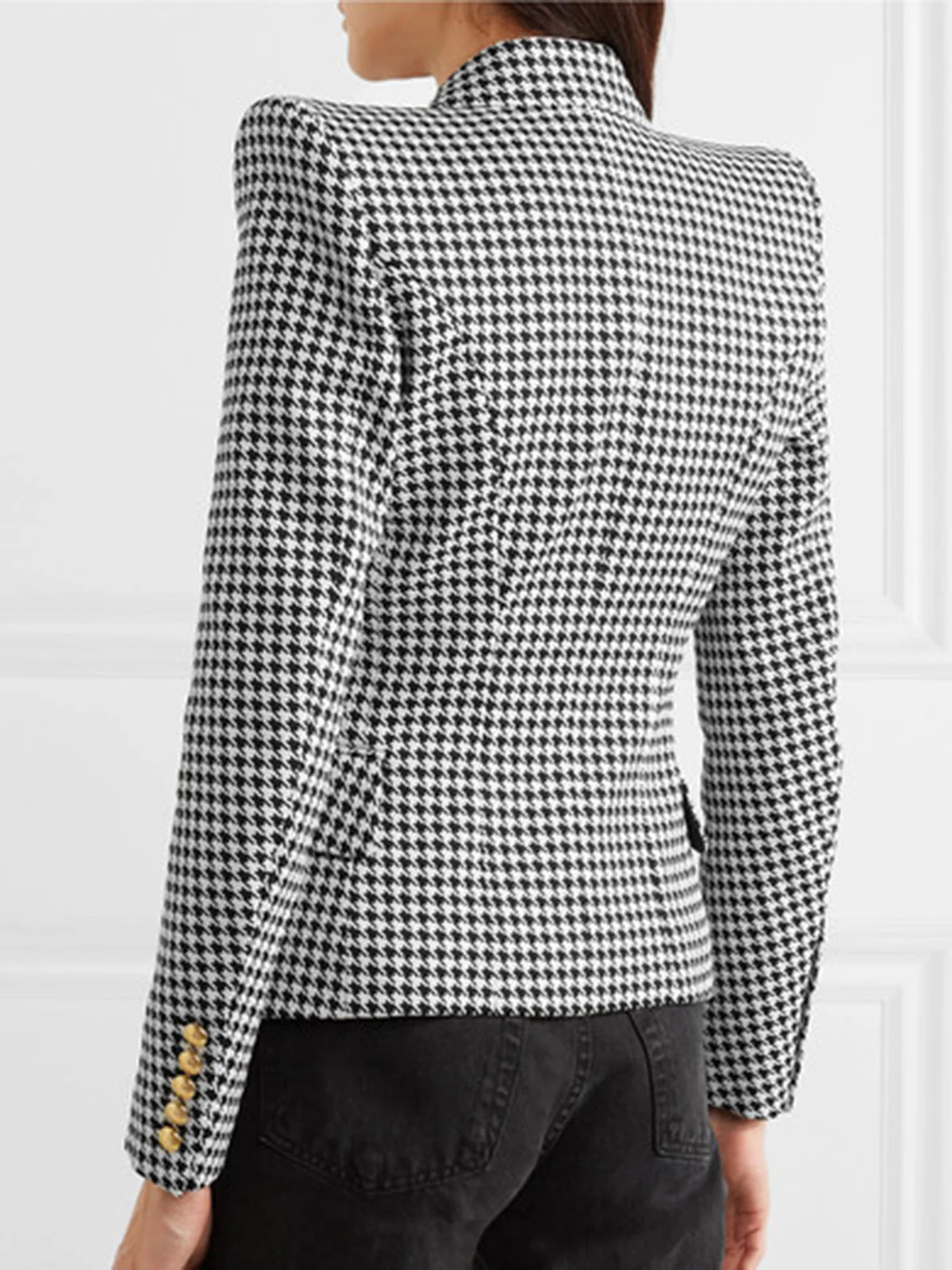 Schwarz & Weiß 1950er Zweireihig Hahnentrittmuster Blazer - Image 5