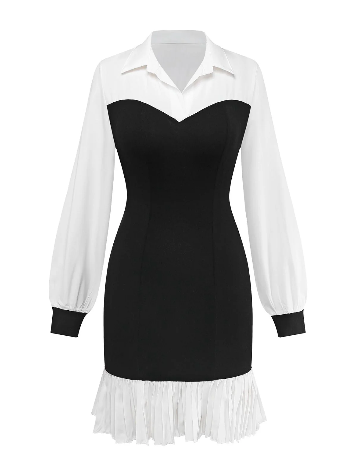Schwarz & Weiß 1960er Farbblock Plissiertes Revers Kleid - Image 2