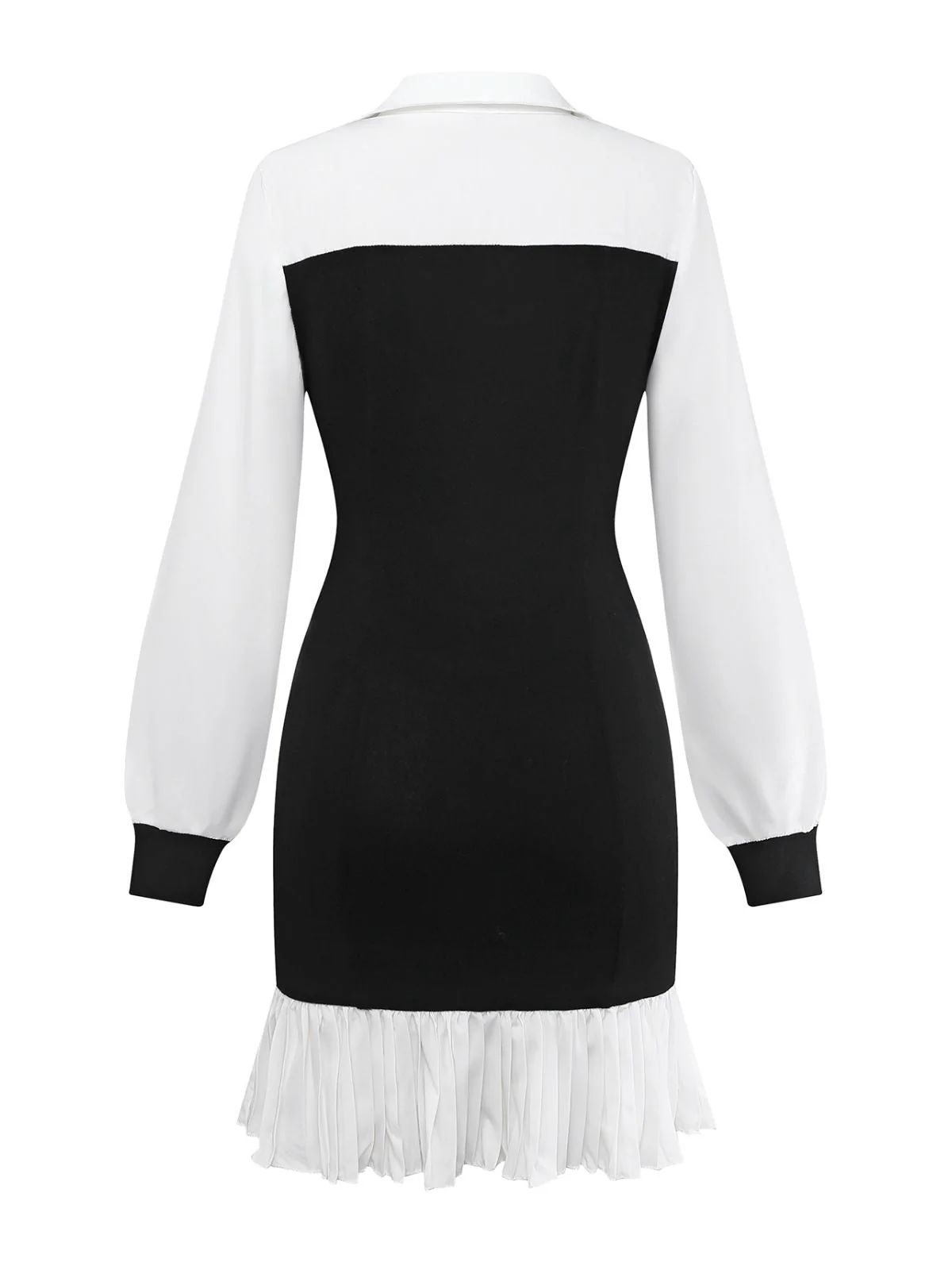 Schwarz & Weiß 1960er Farbblock Plissiertes Revers Kleid - Image 3