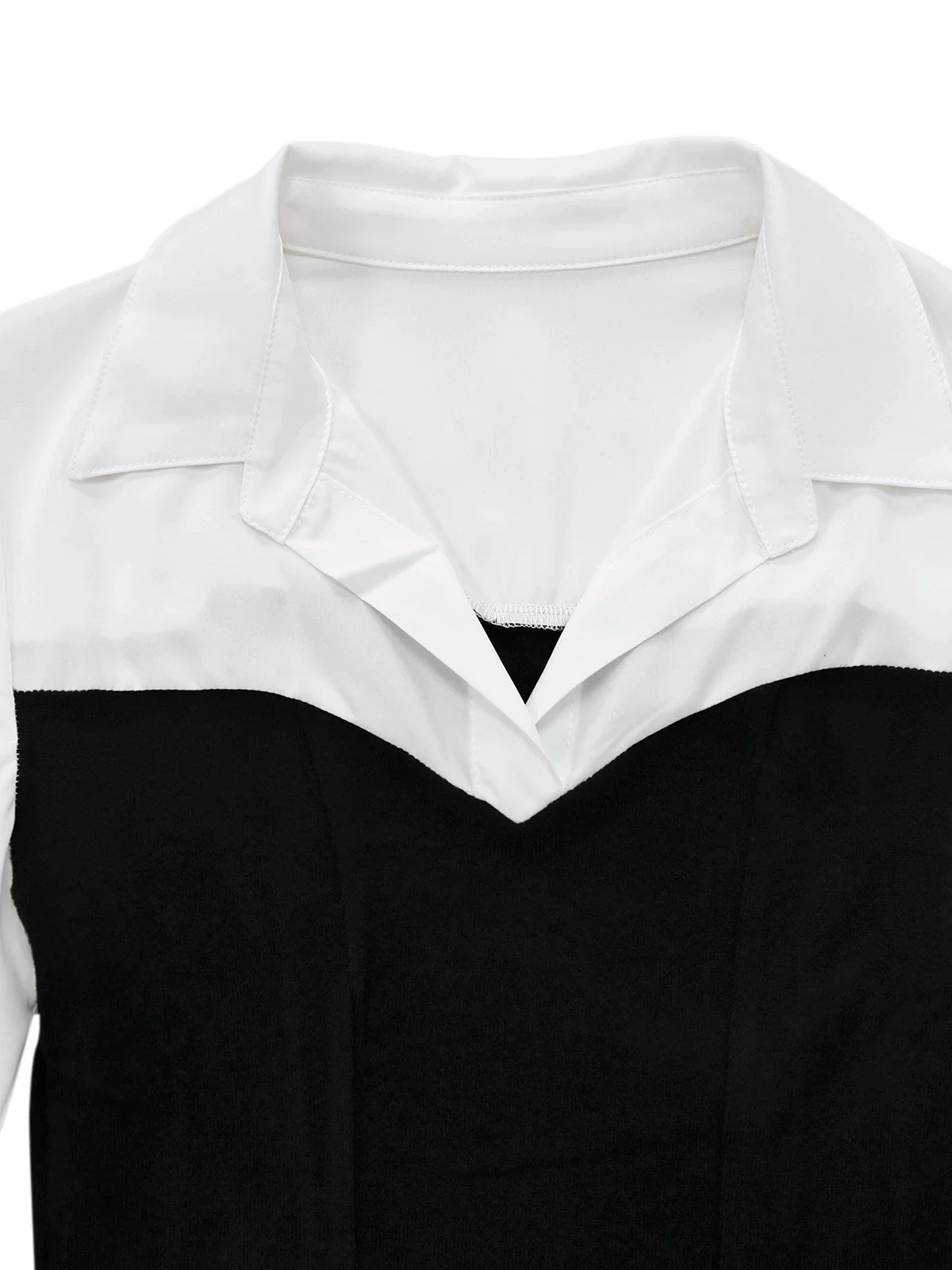 Schwarz & Weiß 1960er Farbblock Plissiertes Revers Kleid - Image 4