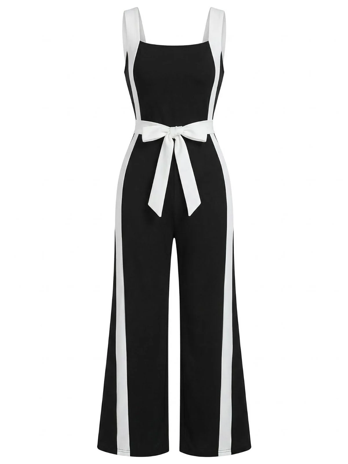 Schwarz & Weiß 1960er Farbblock Träger Jumpsuit - Image 2