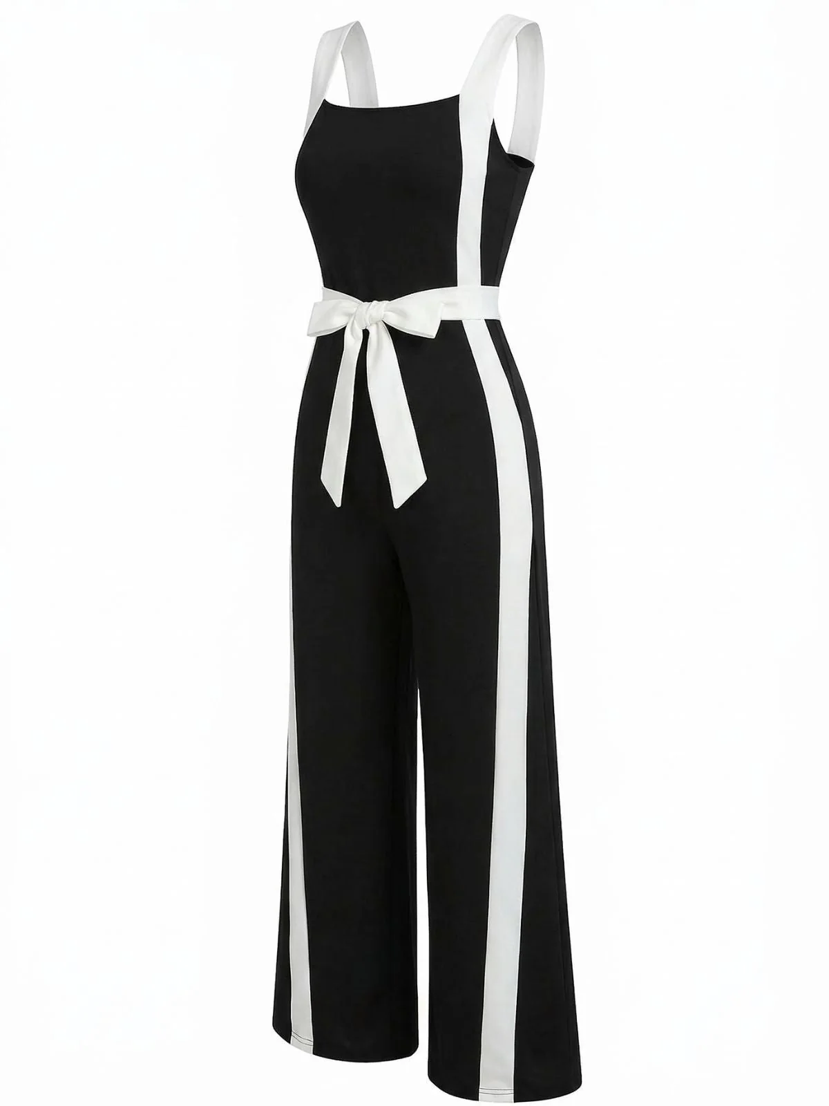 Schwarz & Weiß 1960er Farbblock Träger Jumpsuit - Image 3