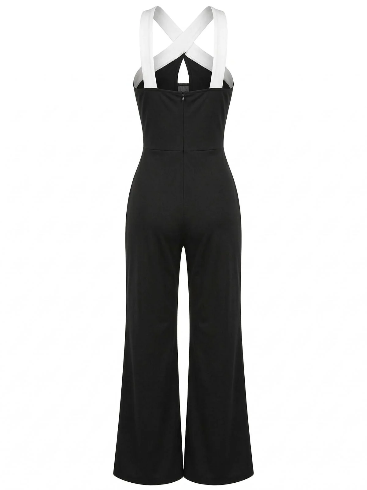 Schwarz & Weiß 1960er Kontrast Halter Weites Bein Jumpsuit - Image 3