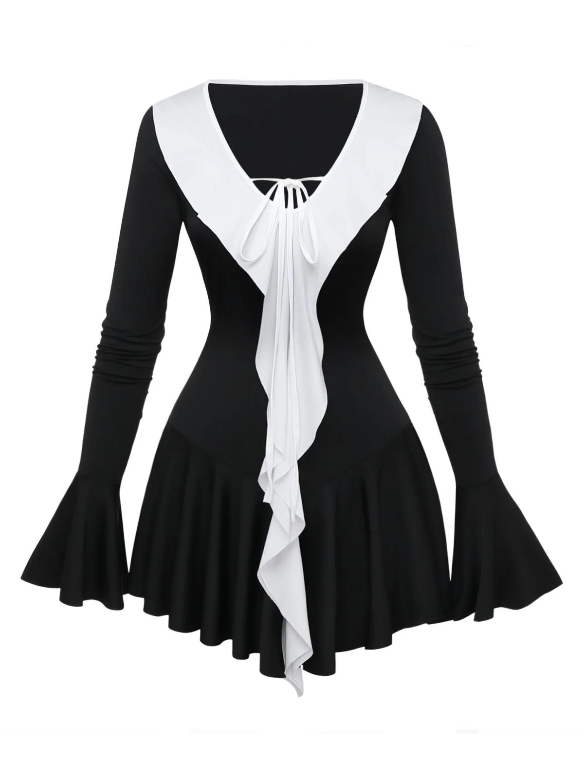 Schwarz & Weiß 1960er Rüschen Peplum Kleid - Image 2
