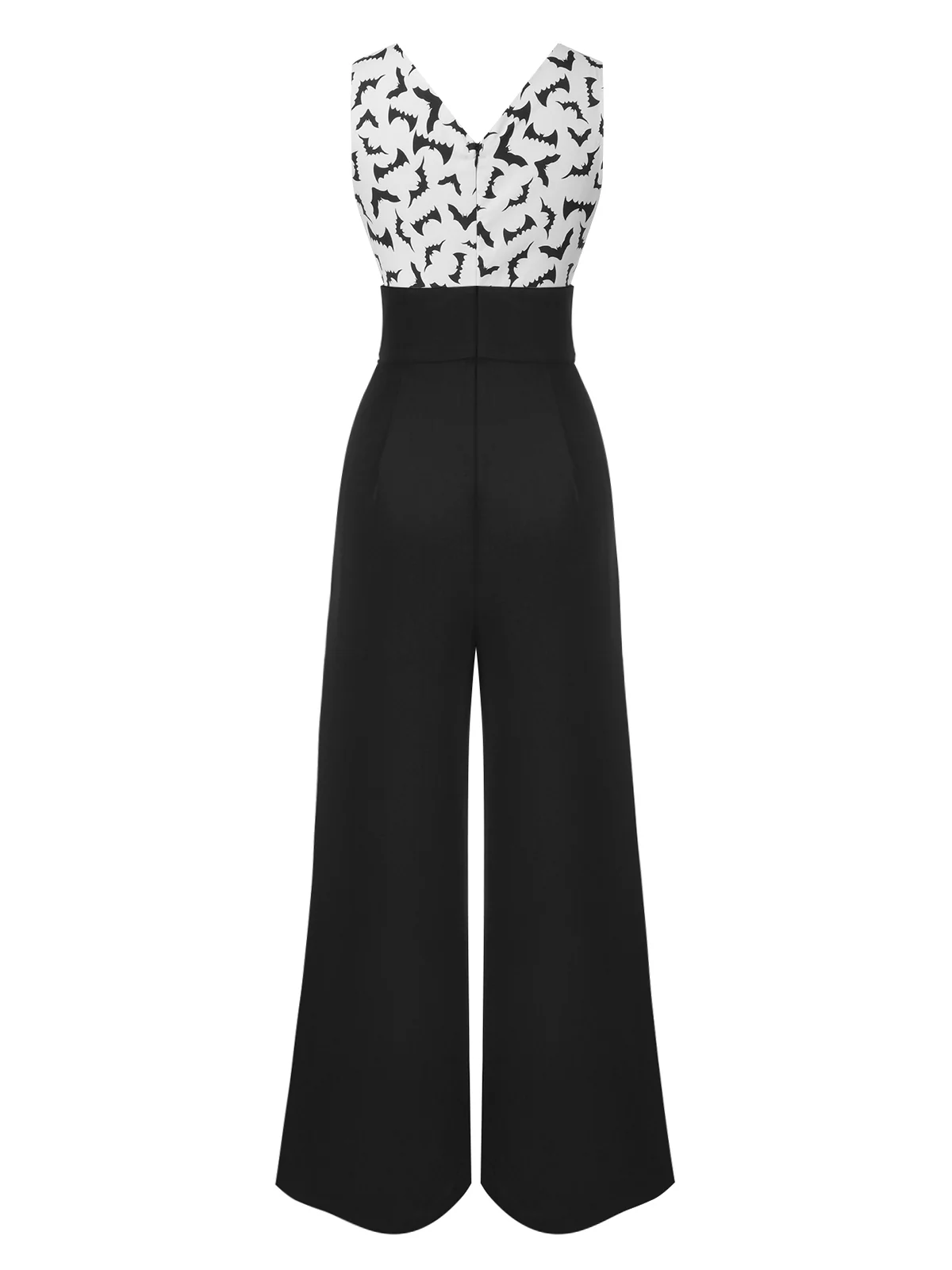 Schwarz 1930er Halloween Fledermaus Patchwork Jumpsuit - Image 4
