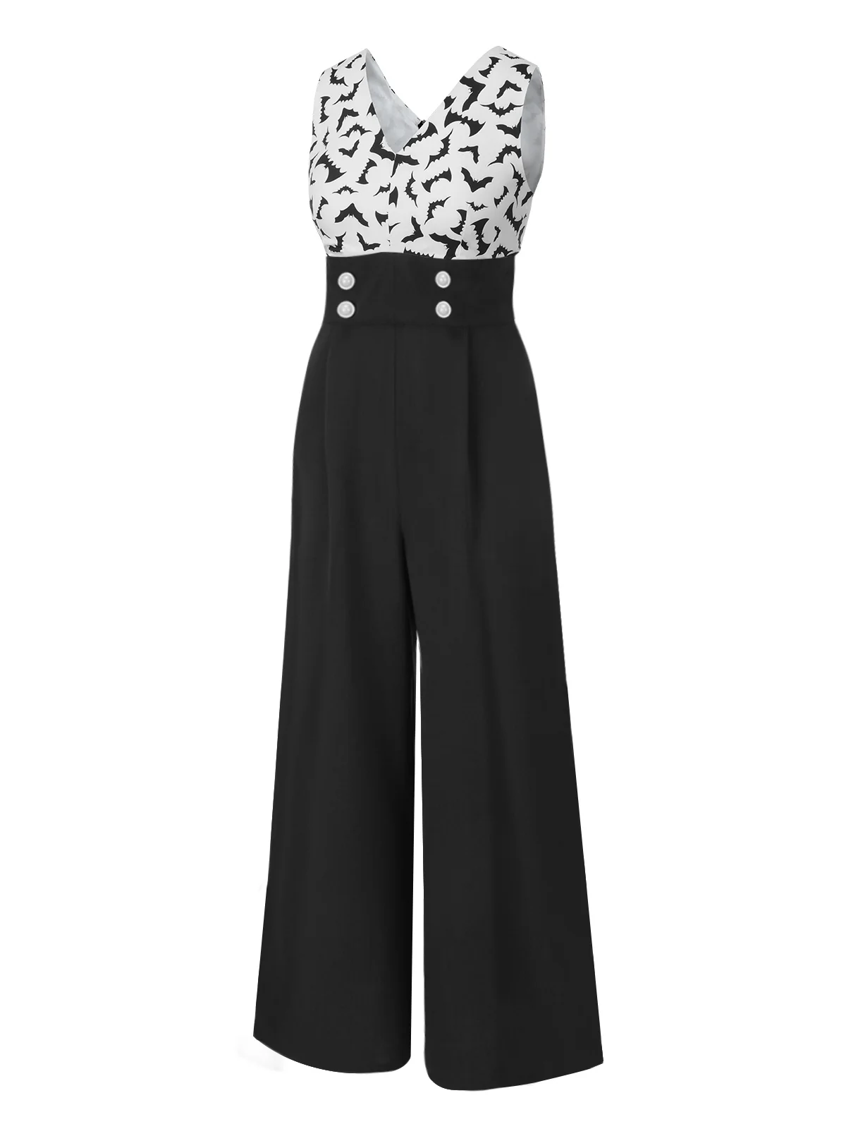 Schwarz 1930er Halloween Fledermaus Patchwork Jumpsuit - Image 5