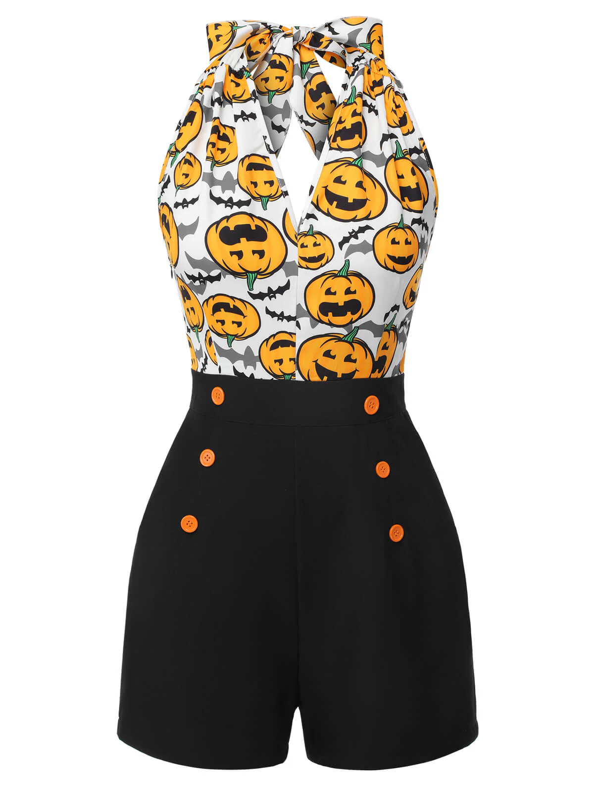 Schwarz 1950er Halloween Kürbis Halter Romper - Image 2