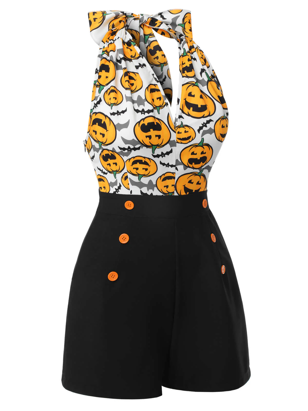 Schwarz 1950er Halloween Kürbis Halter Romper - Image 3