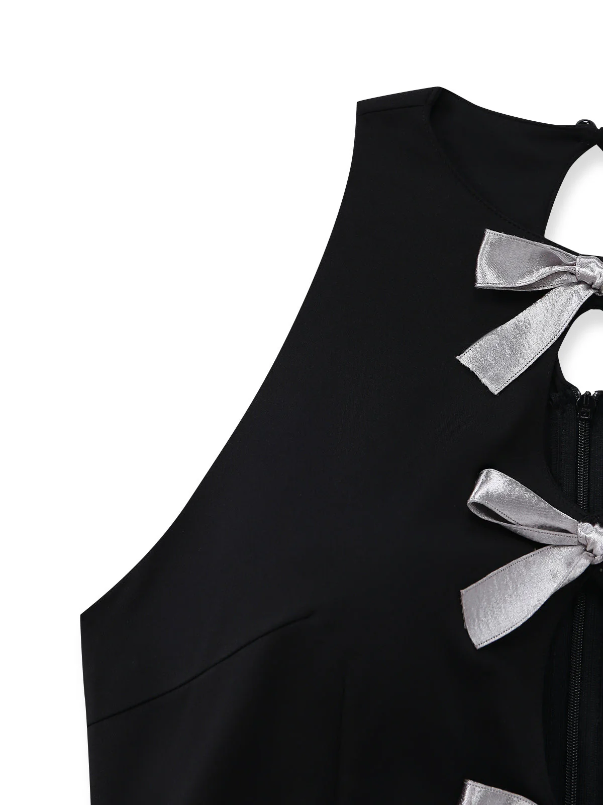 [Vorverkauf] Schwarzer 80er Ärmelloses Romper mit Neckholder und Schleife - Image 6
