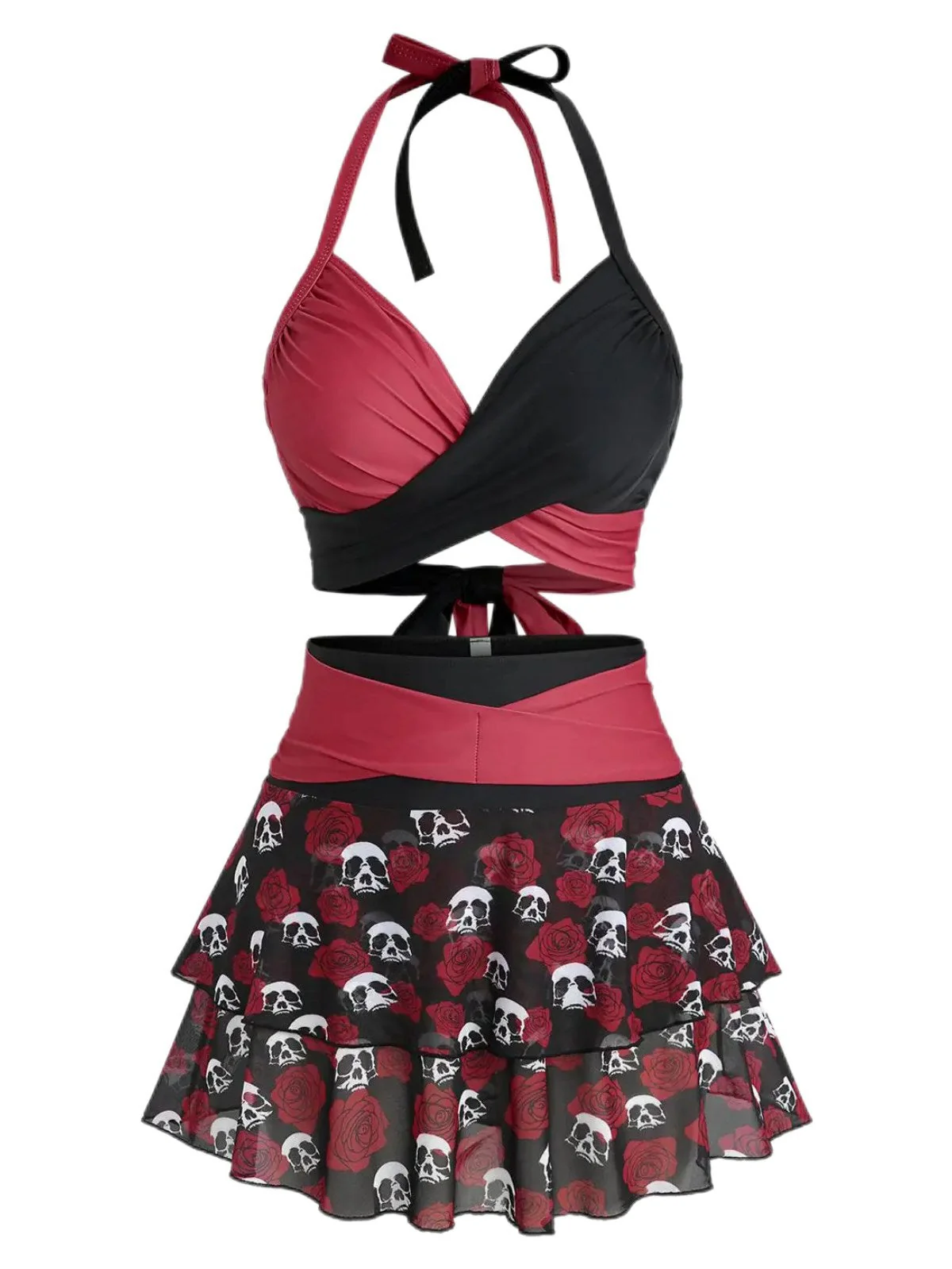 [Vorverkauf] Schwarzer & Rosa 80er Gothic-Badeanzug mit Totenkopf und Rose - Image 2