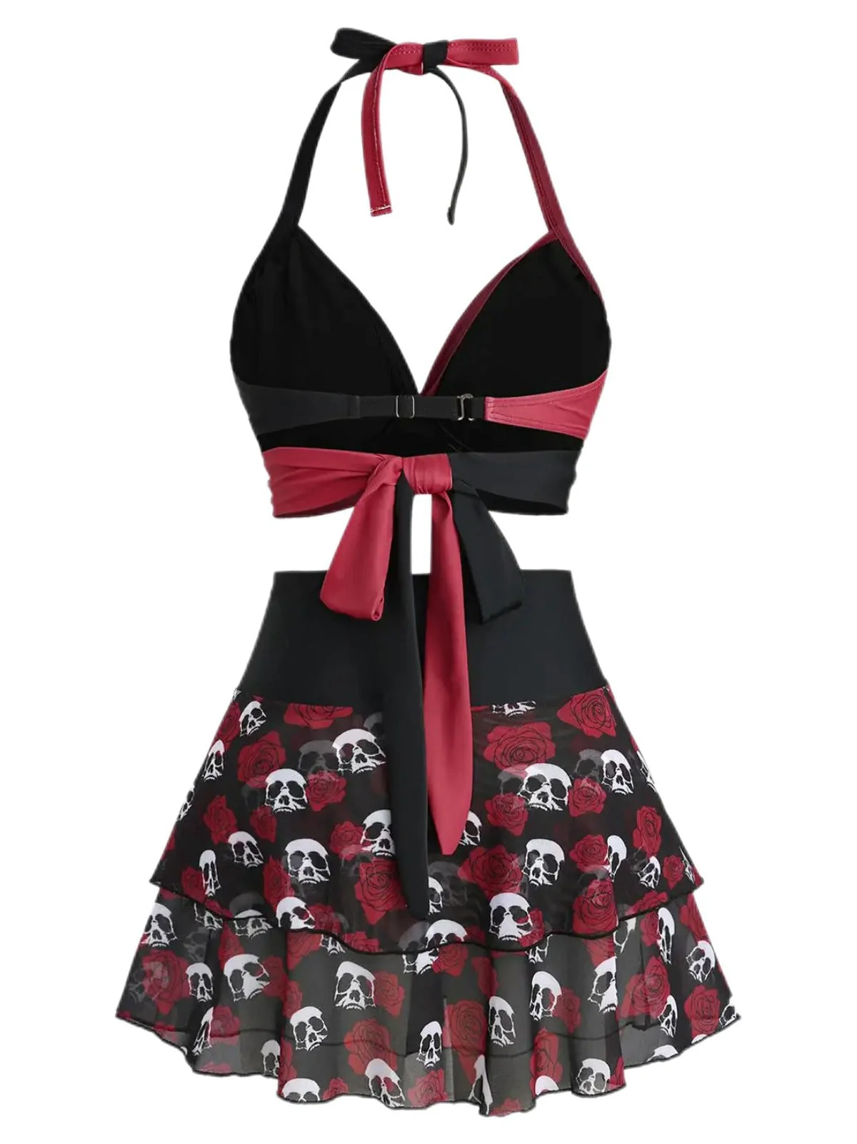 [Vorverkauf] Schwarzer & Rosa 80er Gothic-Badeanzug mit Totenkopf und Rose - Image 3