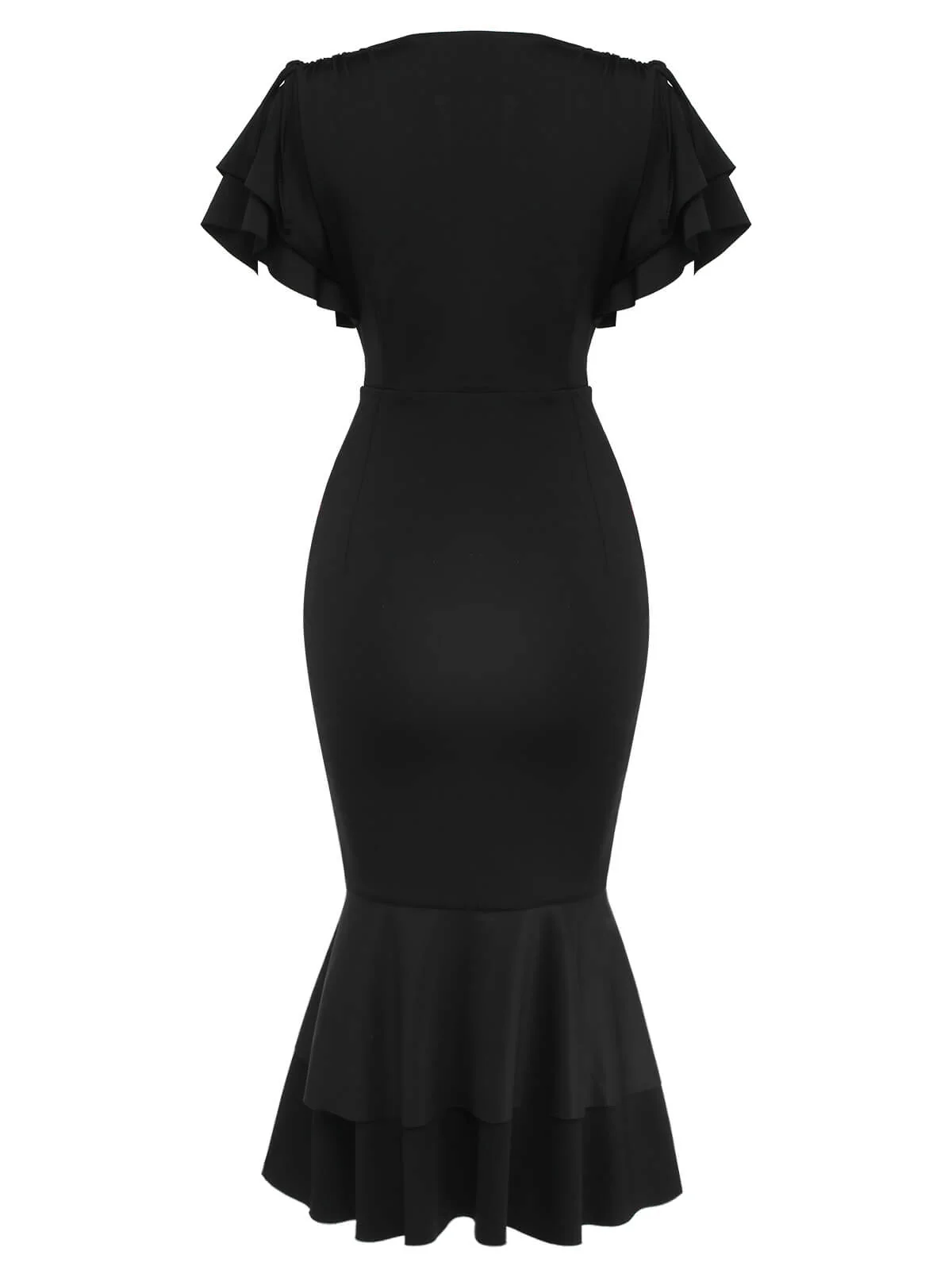 Schwarzes 1930er V-Ausschnitt Blut Handabdruck Fishtail Kleid - Image 6