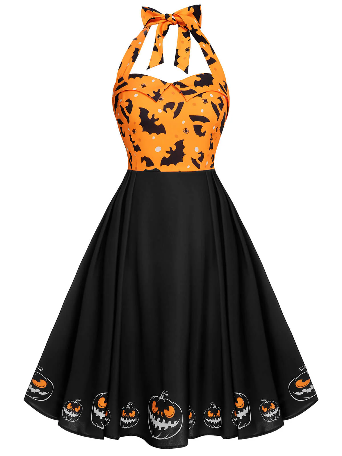 Schwarzes 1950er Halloween Kürbis Fledermaus Trägerkleid - Image 2