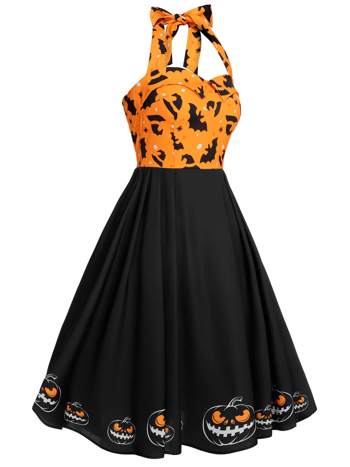 Schwarzes 1950er Halloween Kürbis Fledermaus Trägerkleid - Image 3
