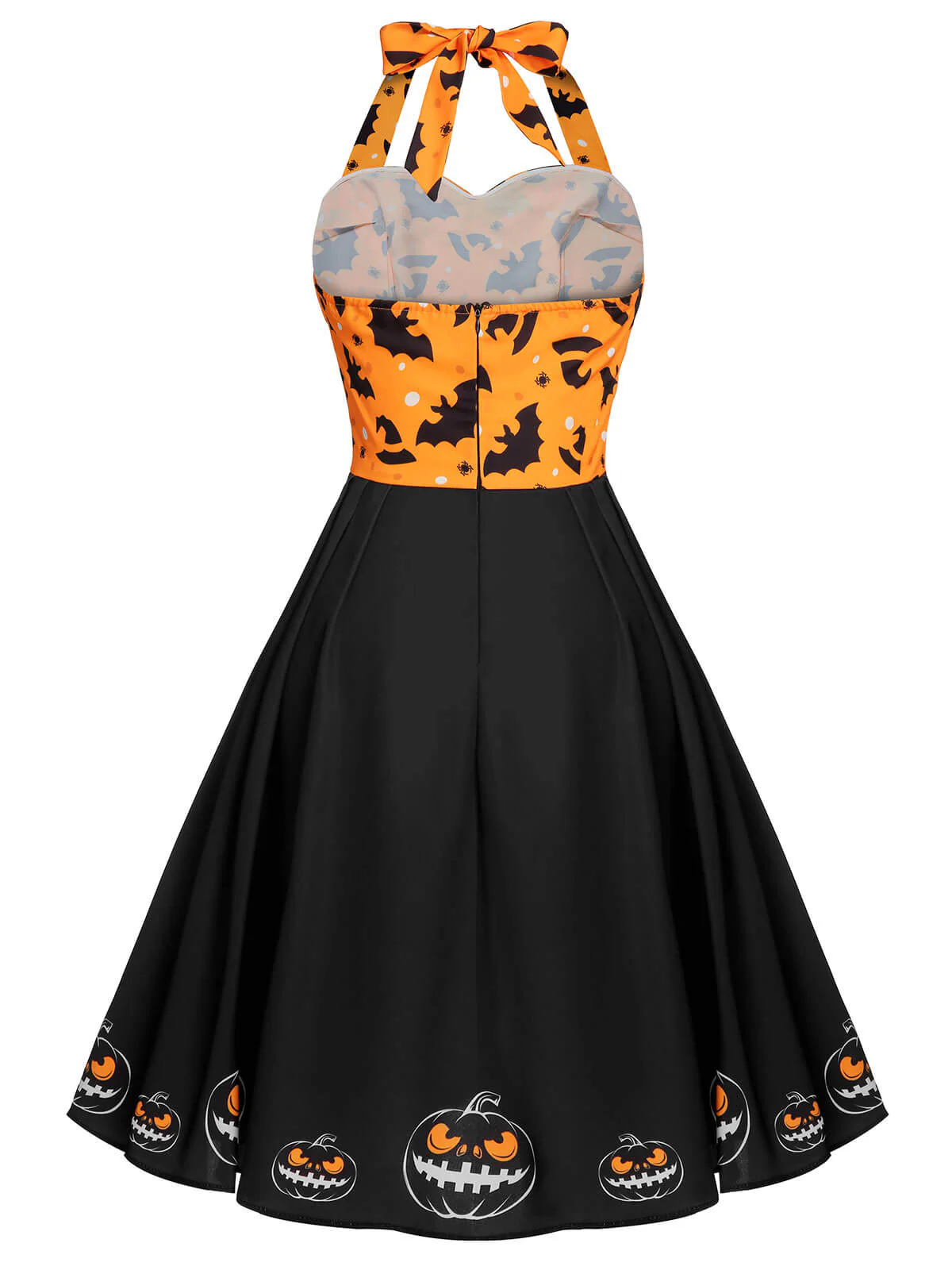 Schwarzes 1950er Halloween Kürbis Fledermaus Trägerkleid - Image 4