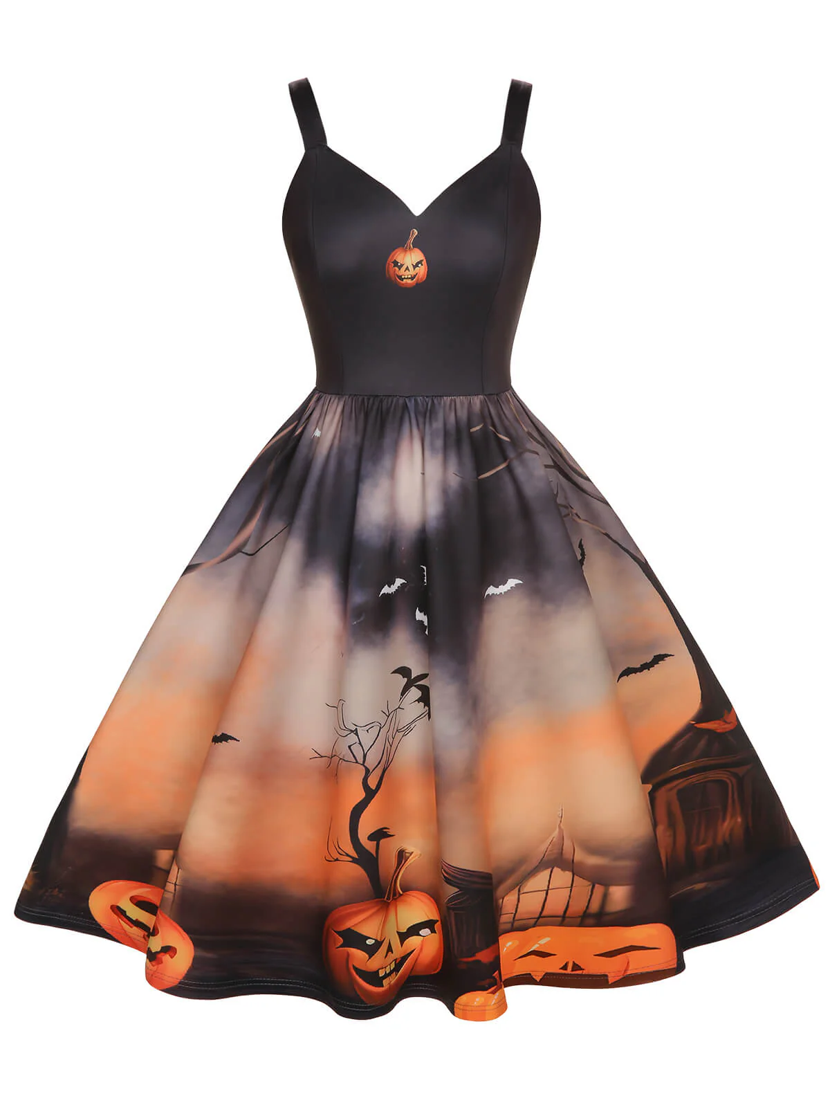 Schwarzes 1950er Halloween Kürbis Swing Kleid - Image 2