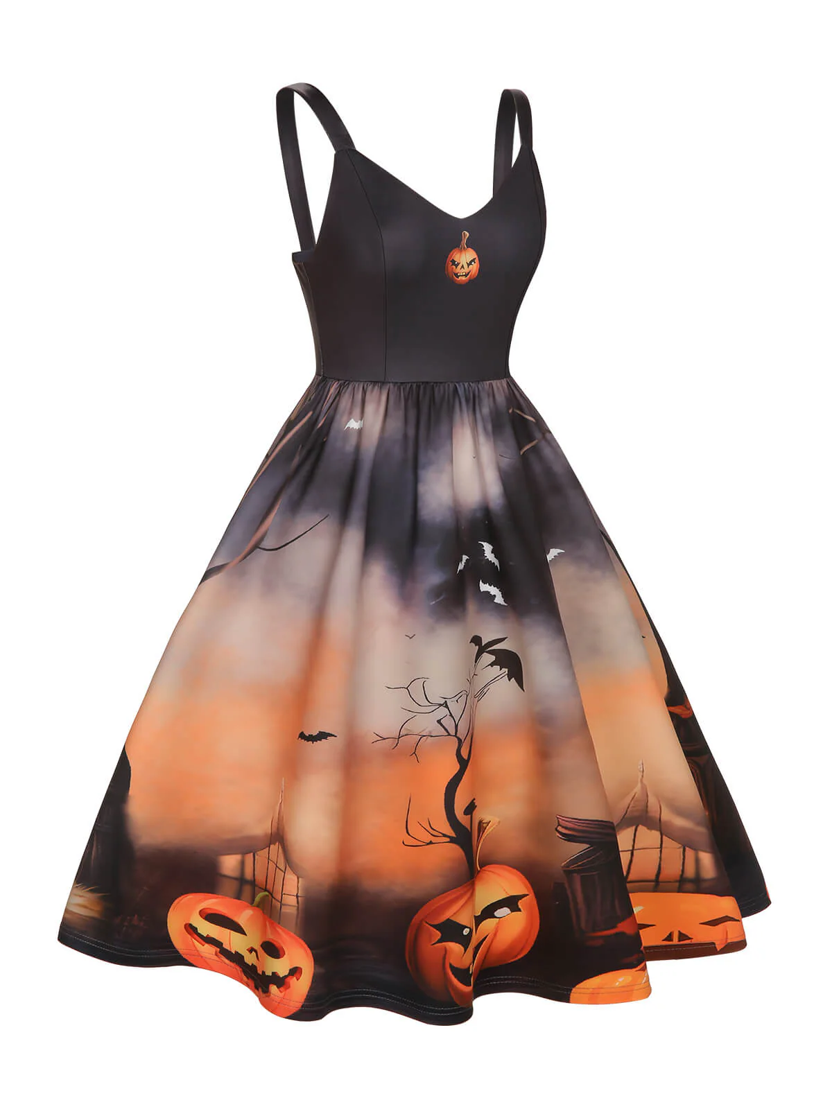 Schwarzes 1950er Halloween Kürbis Swing Kleid - Image 3