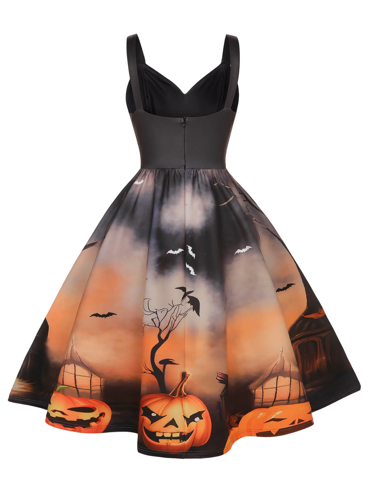 Schwarzes 1950er Halloween Kürbis Swing Kleid - Image 4