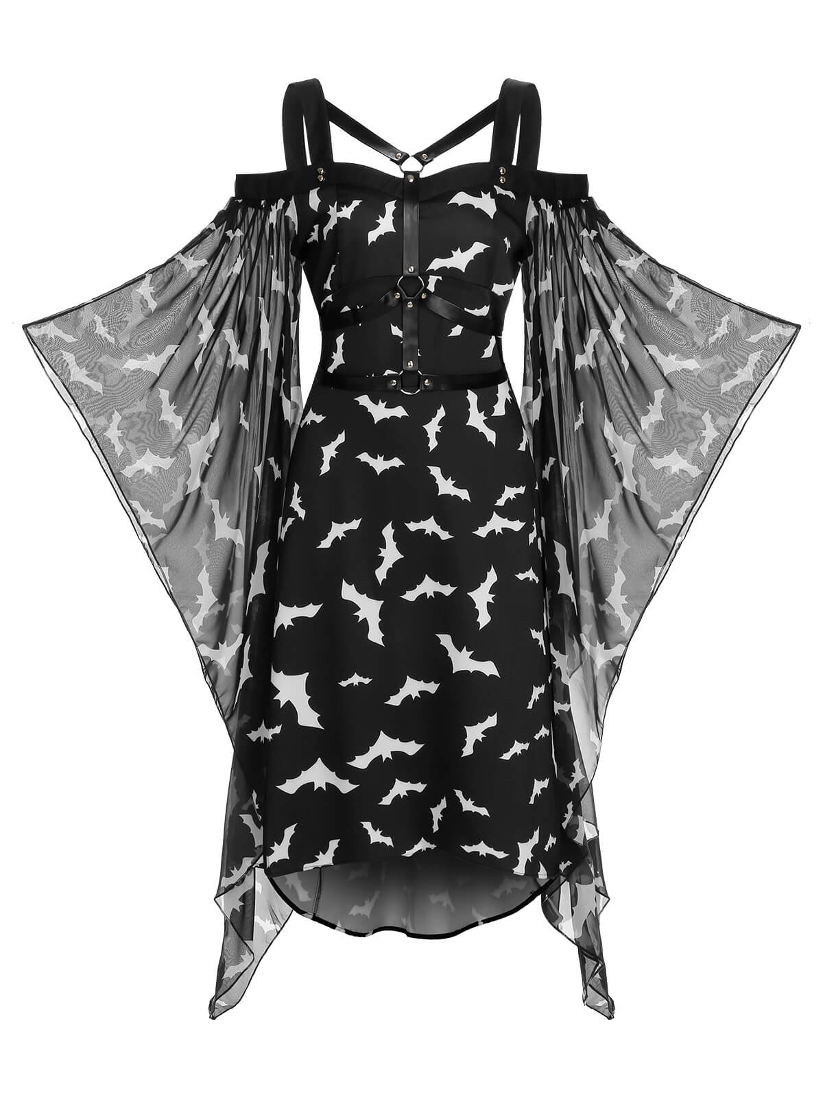Schwarzes 1950er Halloween Spaghettiträger Fledermauskleid - Image 2