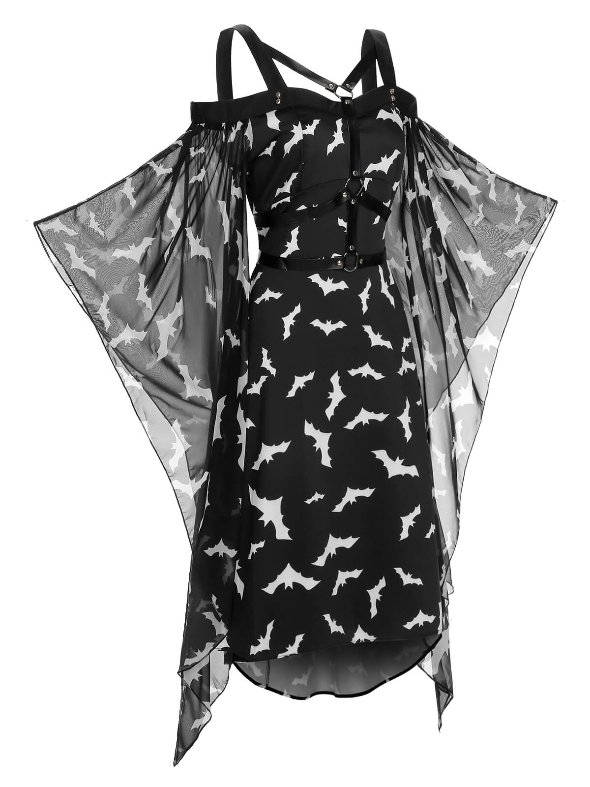 Schwarzes 1950er Halloween Spaghettiträger Fledermauskleid - Image 3